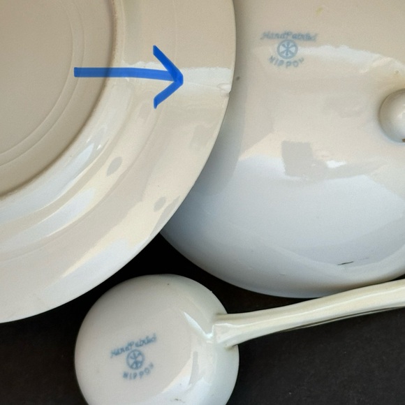 Antique NIPPON 3 Footed Condiment Bowl Plate & Ladle w Hand-painted Gold Flowers - Picture 7 of 12